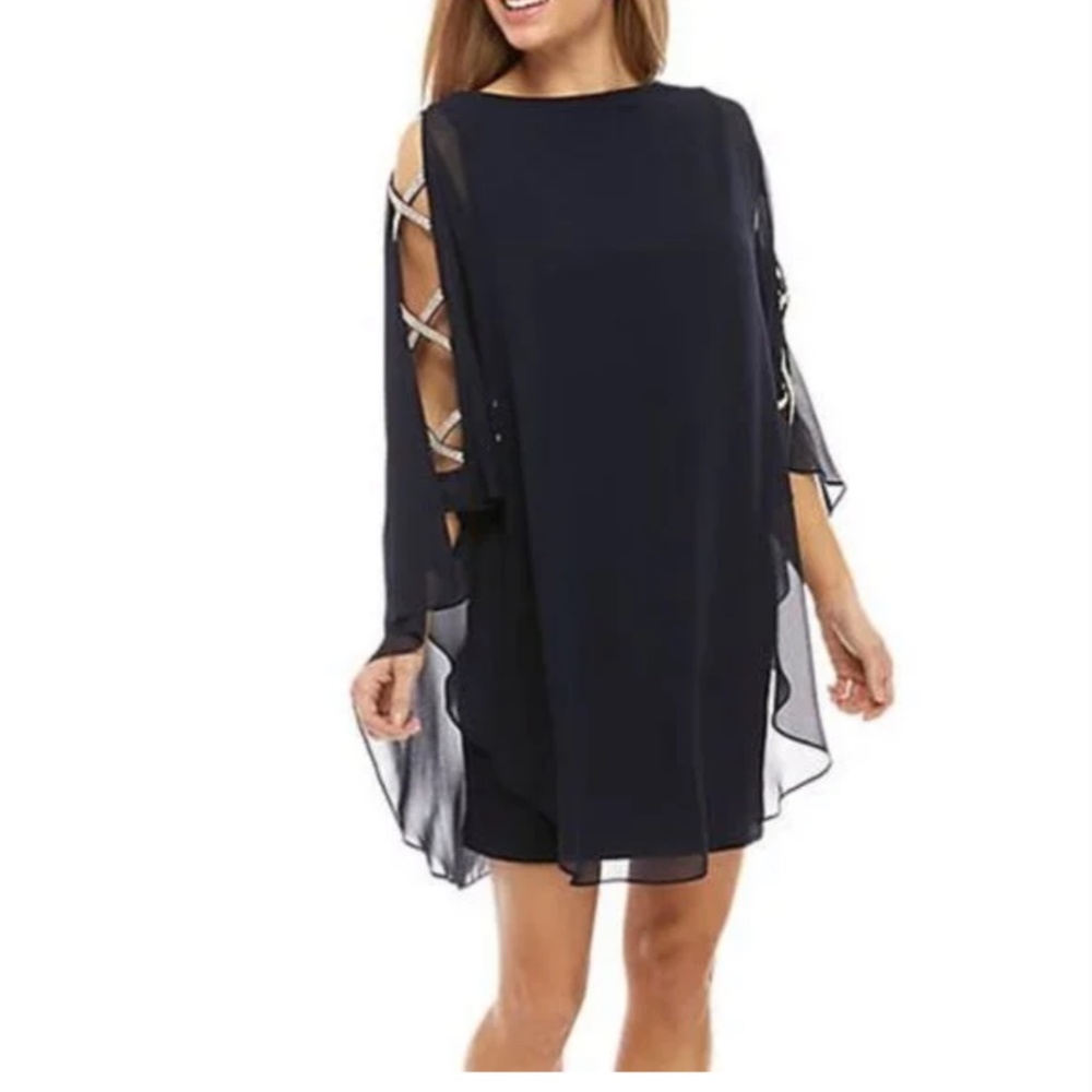 NWT Xscape Jersey Dress. Beautiful Rhinestone Adorned.